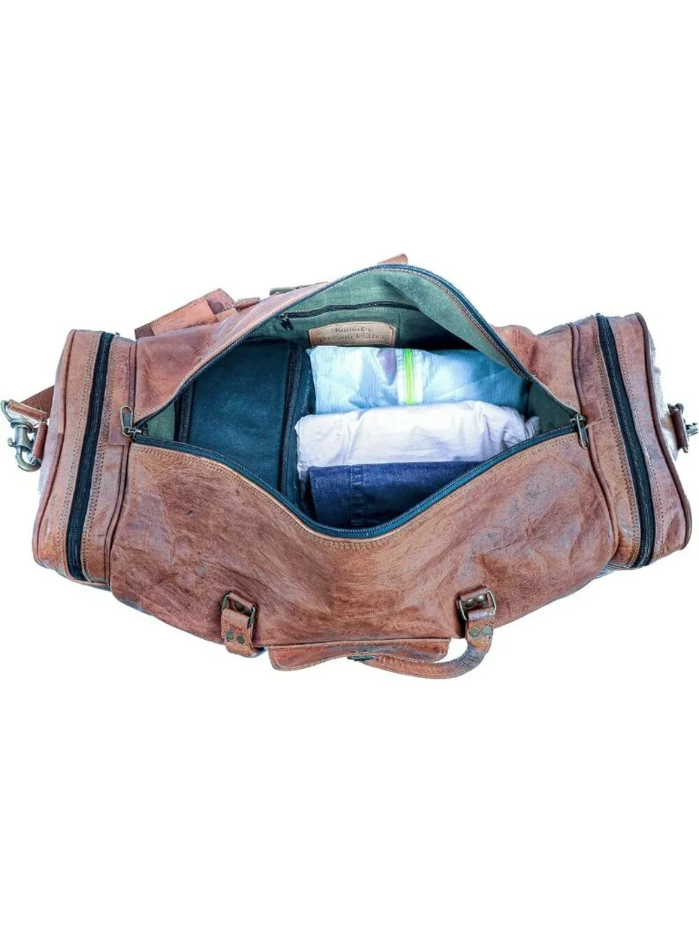 24-Inch Leather Duffel Bag - Large Travel Gym Overnight Weekender Tote
